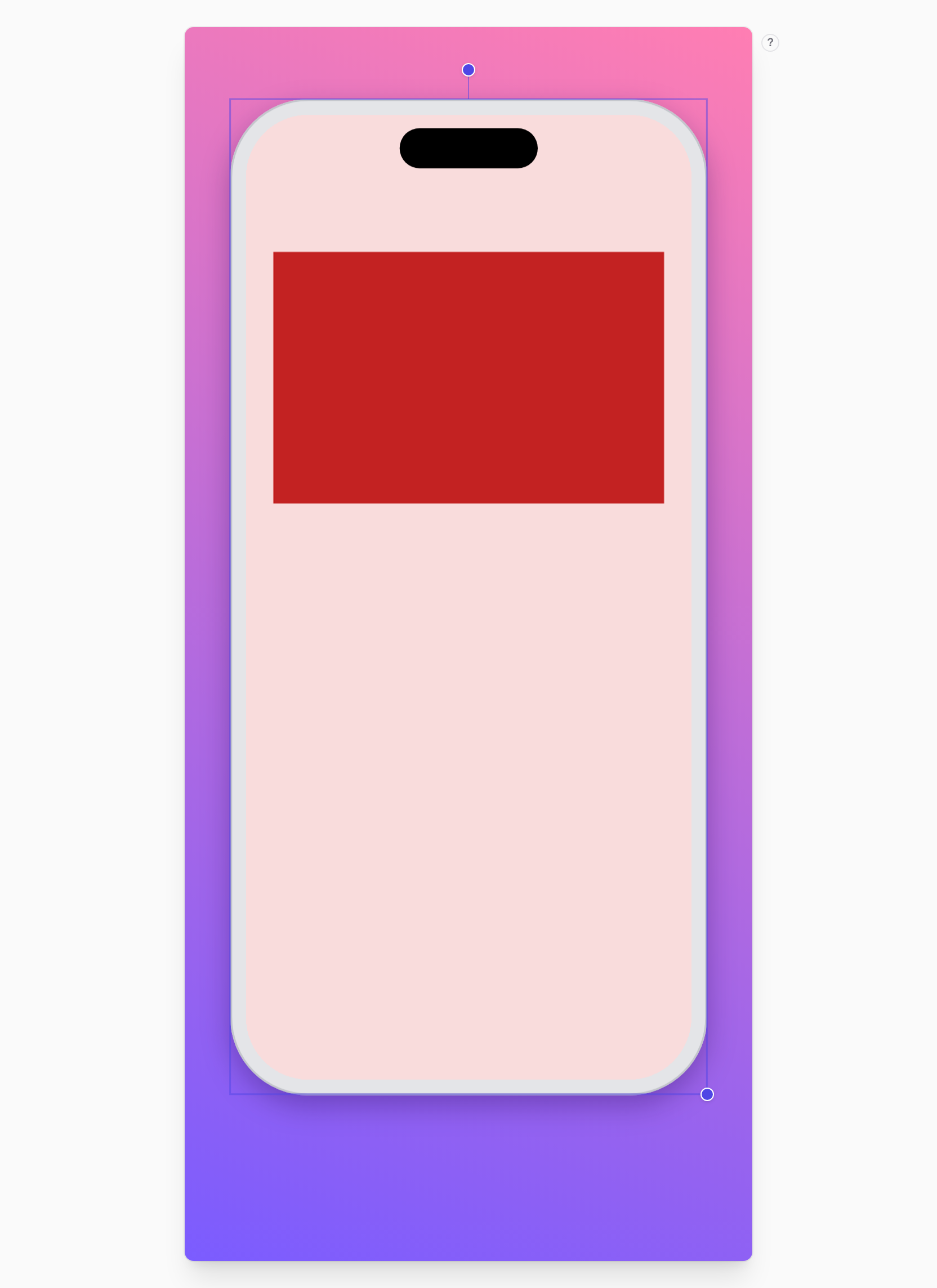A phone on the canvas with handles around it for moving, resizing, turning and leaning it.